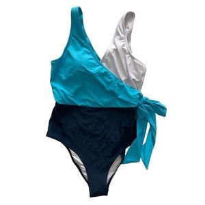 Cupshe One Piece Swimsuits Wrap Tie At Waist Color Blue White Size L